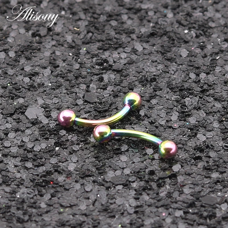 Stainless Steel Curved Eyebrow Nose Lip Earrings Nipple Piercings Punk Unisex Body Piercing 2Pcs
