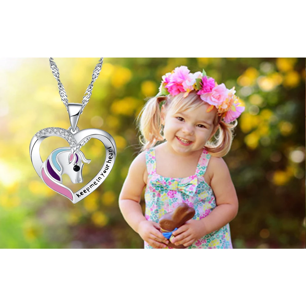Binoster ожерелье с единорогами девушка сердце серебряные ювелирные изделия для женщин подростков девочек ребенок держать меня в вашем сердце подвески подарок 40 см регулируемый