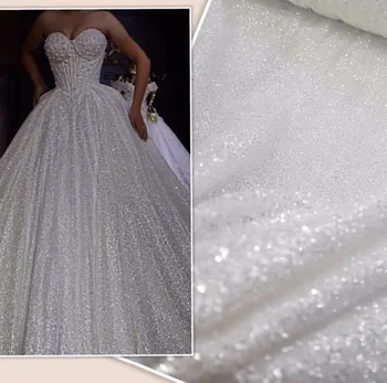 

shinning Diudiu-81140 french net fabric with glued glitter fashion glued glitter tulle lace fabric for bridal dress