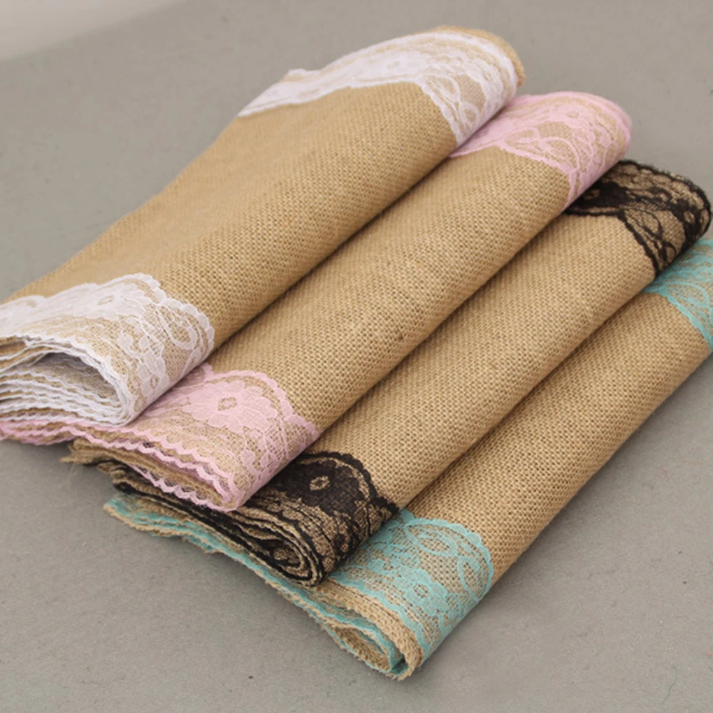 

1pcs 30CM* 275CM European-Style Burlap Table Runner Flower Lace Natural Rustic Decor 4 Colors