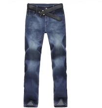 Мужские Джинсы Брюки Для Мужчин Прямые Повседневные Мужские Slim Fit Одежда большой Размер Марка Masculino Homme Середине Джинсовые Брюки Темно-Синий E486