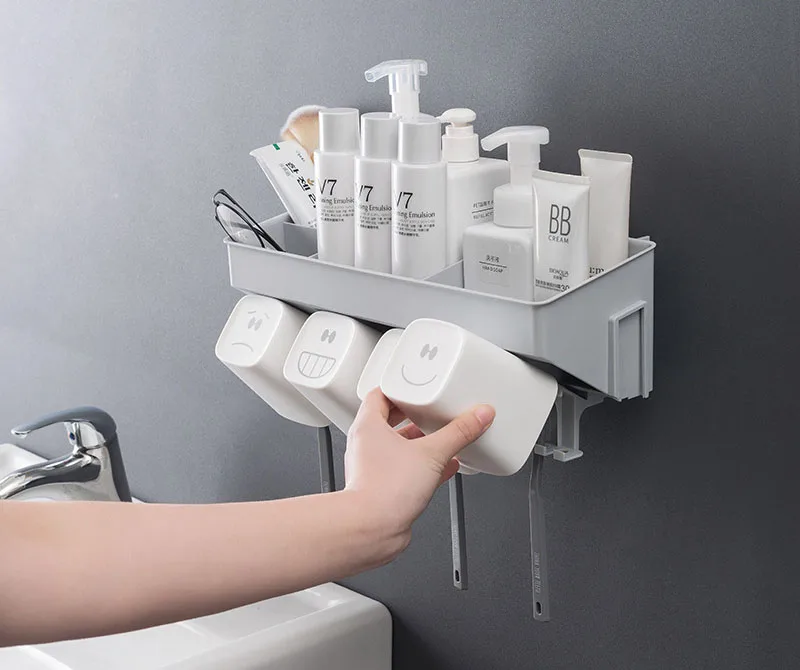 1 шт. Высокое качество для хранения зубных щеток в ванной комнате PP Большая емкость настенный тип многофункциональная стойка для хранения мелочей