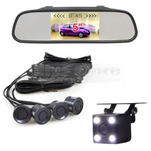 DIYKIT 5 Inch Автомобиль Зеркало Монитор Видео Парковочный Радар 4 Датчика + 4 х СВЕТОДИОДНЫЙ Ccd Автомобильная камера Заднего Вида Помощи При Парковке Автомобиля Камера система
