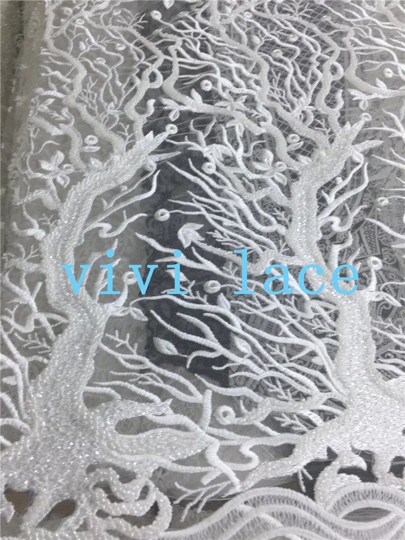 

5yards FHZ01 branch round beads sequin embroidery french tulle mesh lace fabric for wedding bridal dress