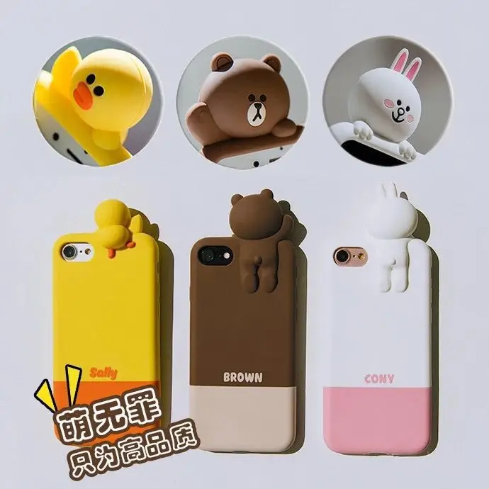 

3D Korea Cutie Bear Bunny Doll Silicone Phone Case XSMAX Anti-knock Soft Back Cover For iPhoneXR 8PLUS 6s 7plus Shell Protection