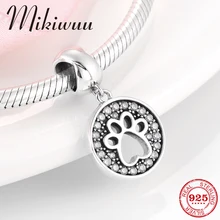 925 пробы серебро CZ выдалбливают симпатичная кошачья лапа Подвески бисер Подходит оригинальные Pandora Амулеты Браслет с подвесками DIY ювелирных изделий