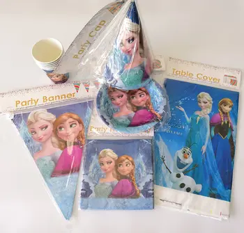 

Freezing Anna Elsa Snow Queen Birthday Party Decorations plate cup tablecover banner hat for 12 people Kid Evnent Party Supplies