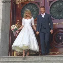 Винтажное свадебное платье с коротким рукавом длиной до середины голени, сексуальное кружевное короткое свадебное платье с v-образным вырезом и аппликацией на заказ