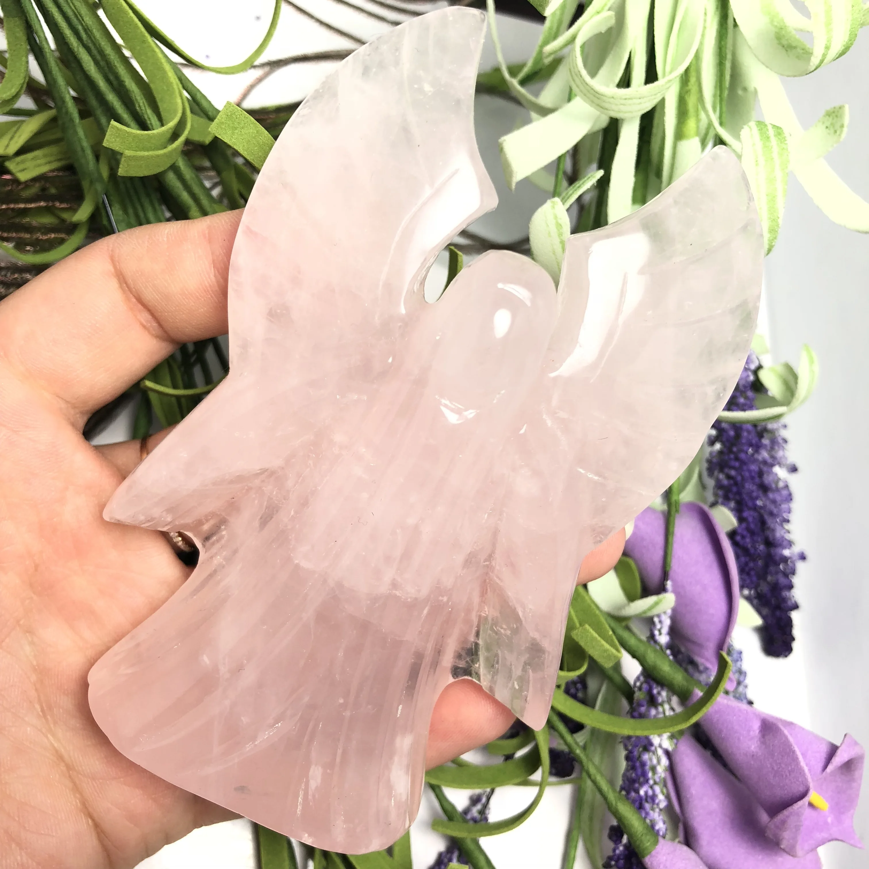 

Super rare natural pink rose hand-carved angel with realistic healing ability, stone home decoration free shipping