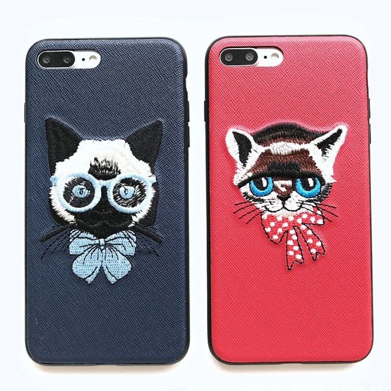 free shipping New 3D Embroidery Cute Cat Animal Pattern Case for iPhone 7 Plus TPU+PC Back Cover |