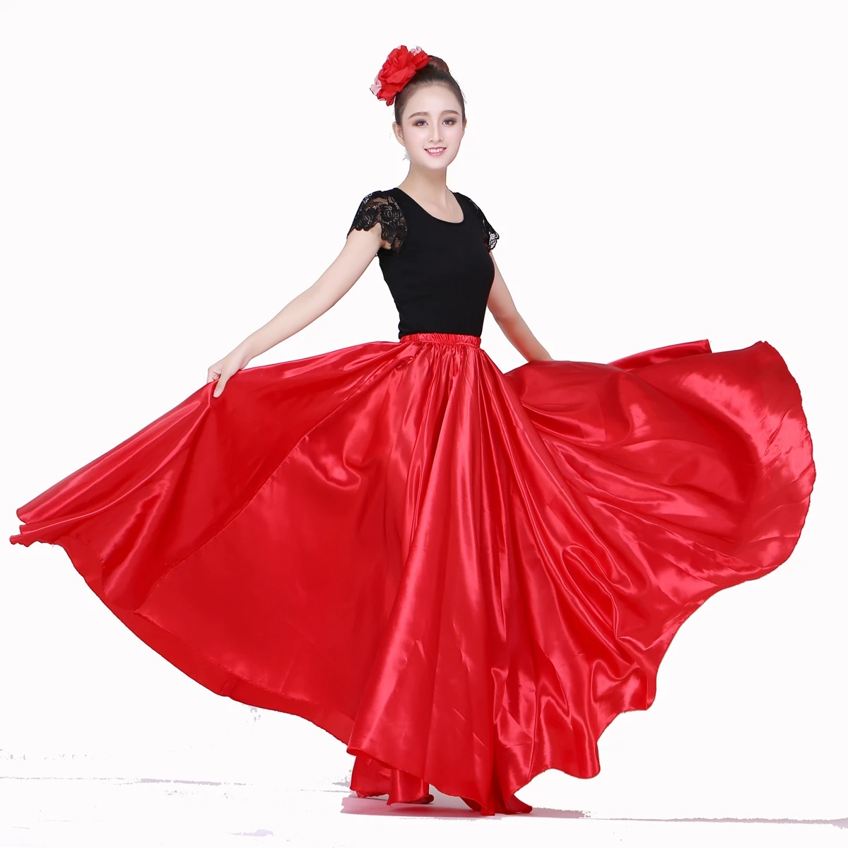 Юбка в стиле Фламенко юбка для танца живота испанская одежда испанский танец костюмы для женщин топ и юбка 540 градусов дропшиппинг - Цвет: Красный