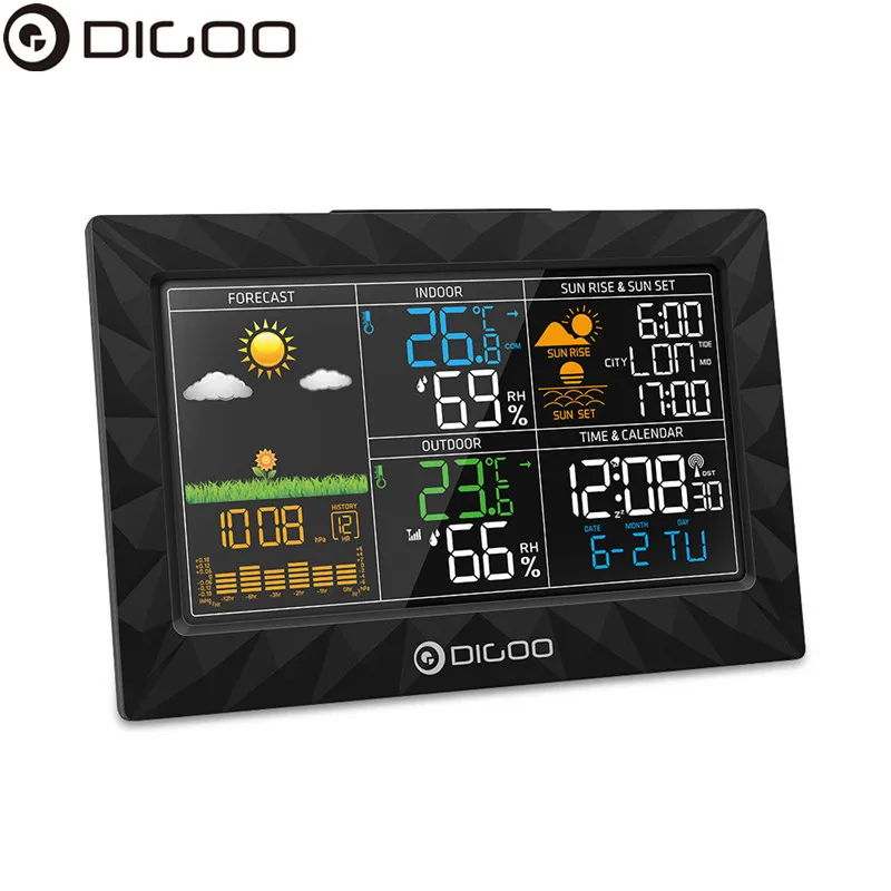 

DIGOO DG-TH8988 Weather Station Thin Geometric Design Sunrise Sunset Display Thermometer Hygrometer Temperature Humidity Sensor