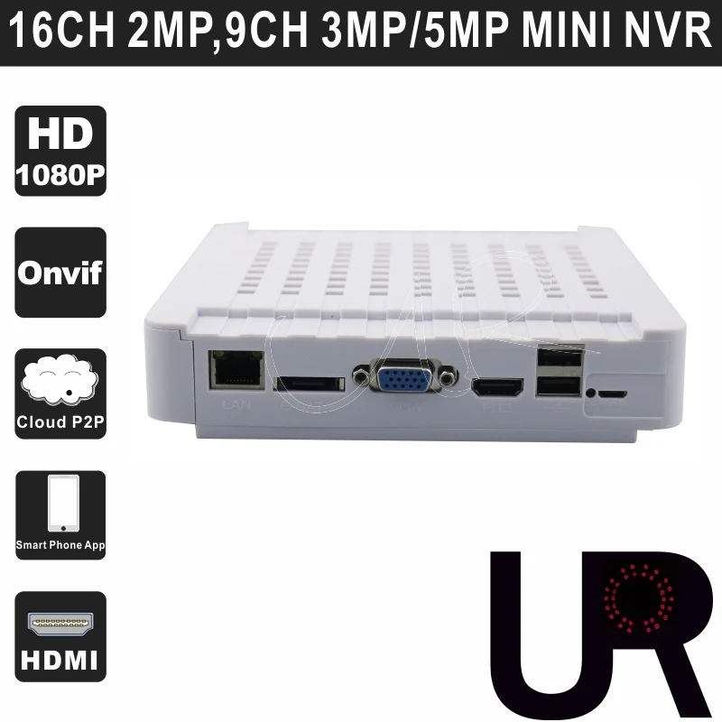  16CH 1080P, 9CH 3MP, 4CH 5MP White Color Onvif Mini Network Video Recorder N6200-16EH with HDMI VGA Output 16CH Mini NVR II 