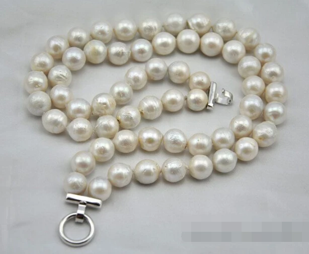 Редкие огромный 2row 1" 14 мм круглый белый возрождается жемчужное ожерелье( A0329
