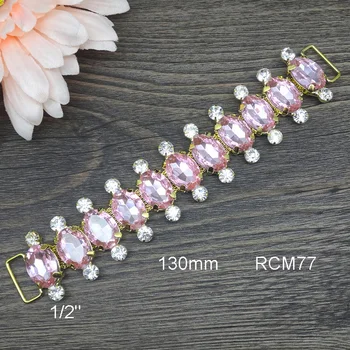 

130MM Pink Rhinestone Connector in gold For Swimming Wear Bikini Connector Headband Connector 10pcs RCM77