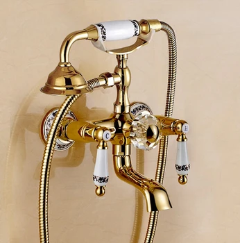 

brand new high quality brass material gold finished wall mounted bath faucet set shower faucet set with ceramic base