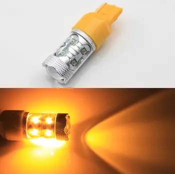 

2Pcs T20 7440 W3X16Q 50W High Power LED Tail Brake Front/Rear Turn Signal Bulb Light Yellow/Amber Backup DRL Light
