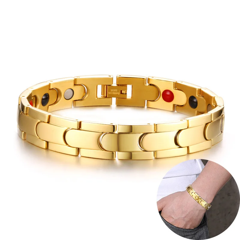 

Mens Magnets Bio Germanium Ion Energy Magnetic Bracelet Gold Tone Design Balance Therapy Bangle Stainless Steel Male Jewelry