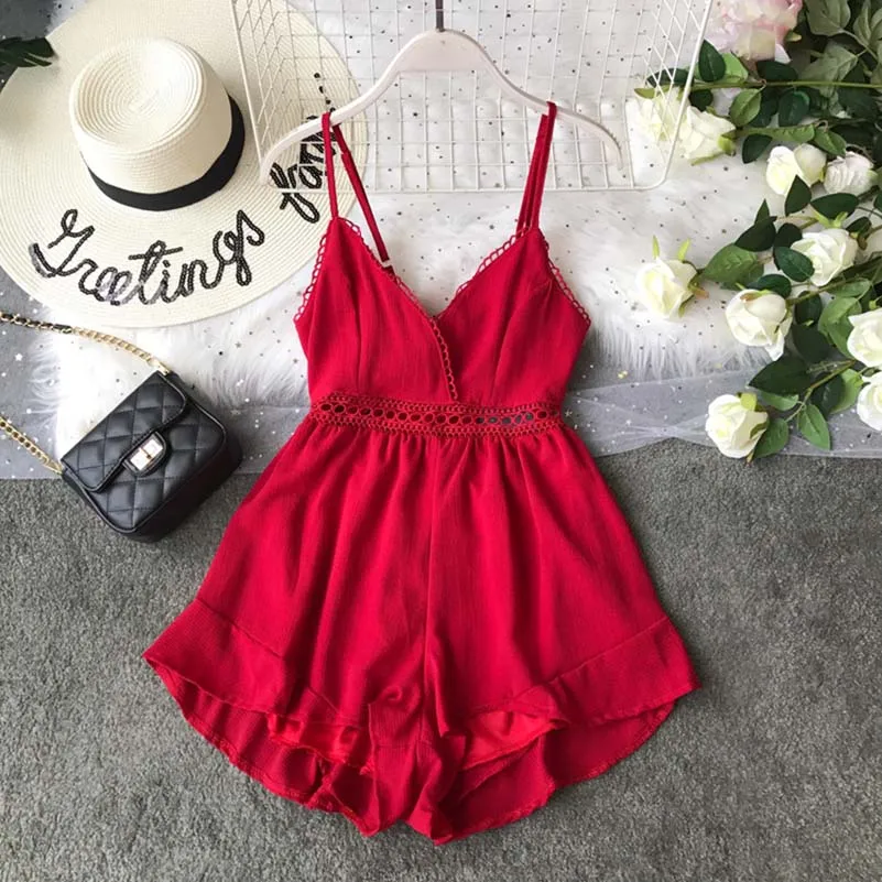 2019 Summer Sexy Club Spaghetti Strap Rompers V-Neck Sleeveless Wide Leg Playsuits High Waist Solid Color Women Rompers 2019 Summer Sexy Club Spaghetti Strap Rompers V-Neck Sleeveless Wide Leg Playsuits High Waist Solid Color Women Rompers