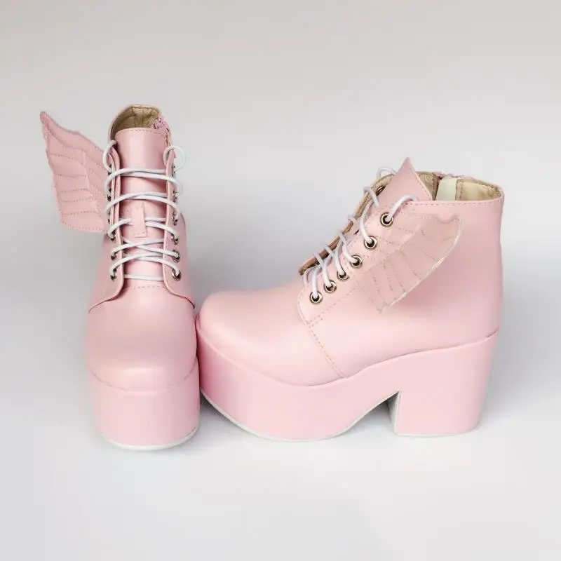 Japanese-Harajuku-High-Platform-Pink-Girl-Lolita-Ankle-Boots-Angel-Wings-PU-Leather-Lolita-Cosplay-Short-Boots- 4