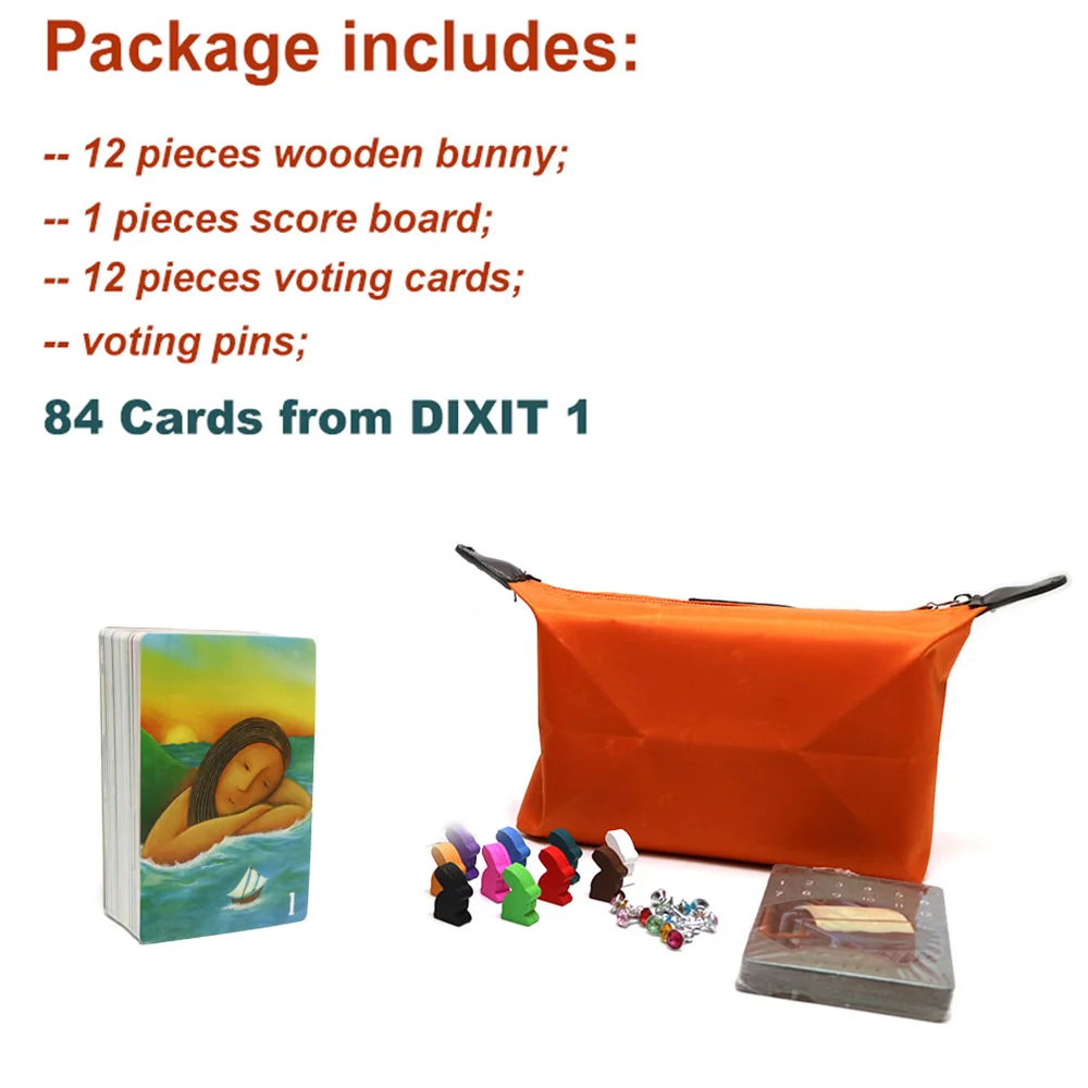 

2019 card games dixit children board games, table fun family playing cards English Russian rules wooden bunny 12 players