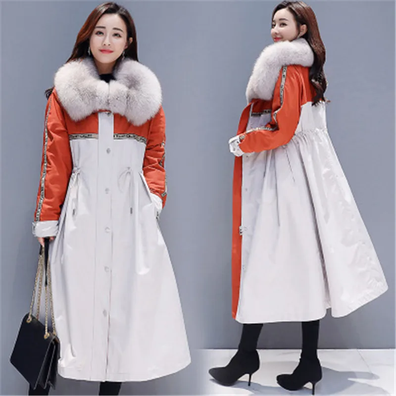 

2019 New Faux Fur Collar Winter Coats Women Thicken Warm Casual Long Cotton-padded Plus Velvet Female Patchwork Slim Outerwear
