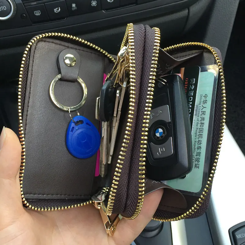 Fashion Men Leather Car Key Wallet, Double Two Zip, Coin Purse Wallet