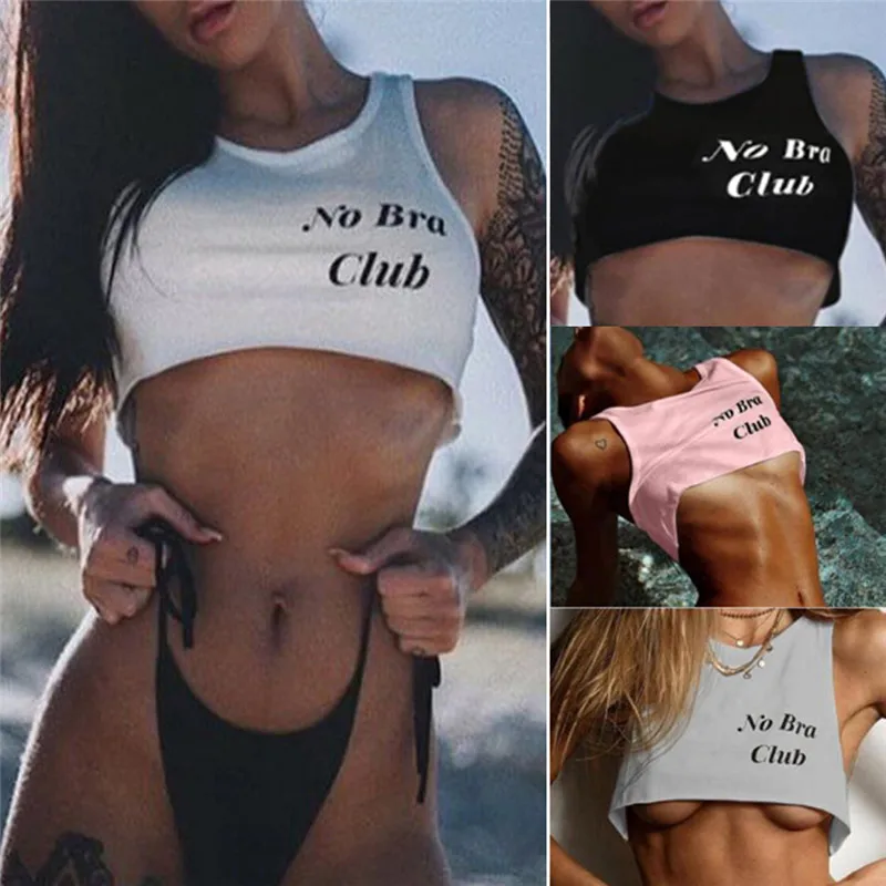 Fashion Women Girl Crop Top NO BRA CLUB Letter Printed Ultra Short Vest  Sexy Tops Summer Mini Top Girl Gift From 13,01 €