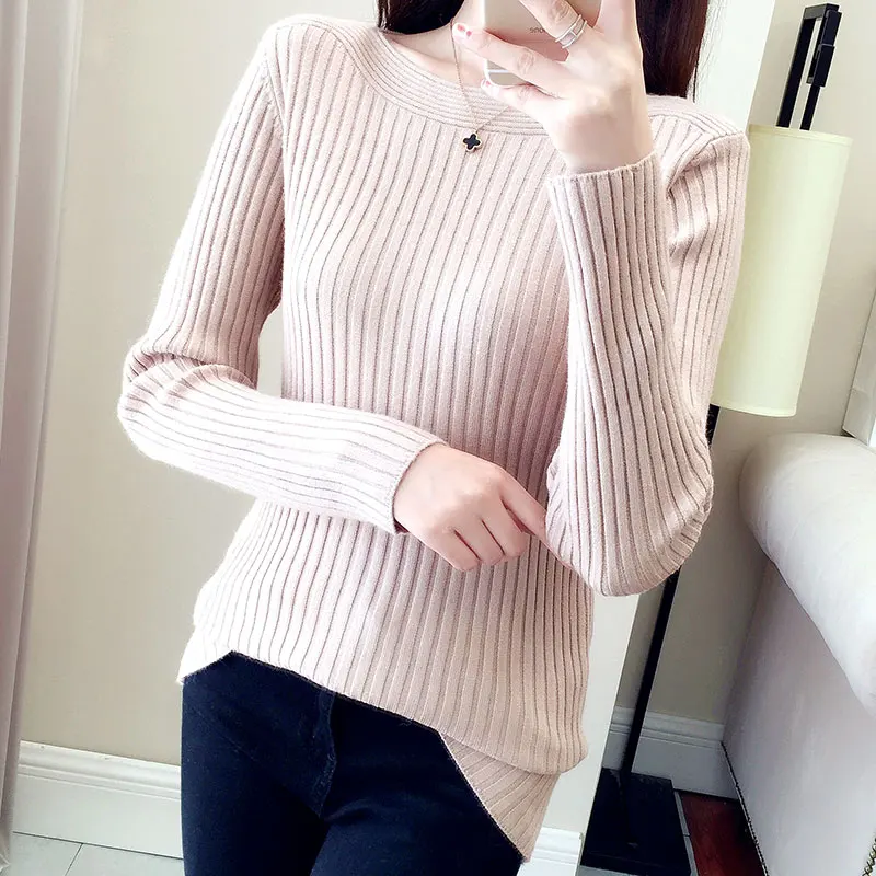 Приталенная рубашка с одним плечом осенне-зимний женский короткий однотонный плотный свитер Корейская версия свитера