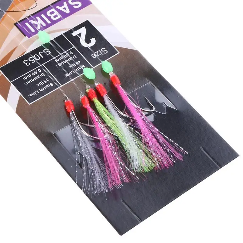 

5pcs/Set Sabiki Fishing Lure Rigs Simulation Barbed Sabiki Feather Barbed Hooks Rigs Size 2 for Lure Fishing Accessories,40lbs