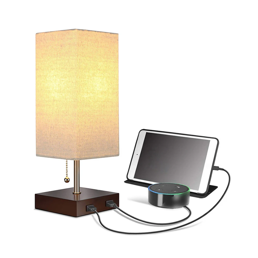 

Birthday Gift Office Table Lamp Bedside Hotel Rechargeble Decoration Nightstand Fabric Shade Home Useful Dual USB Study Room