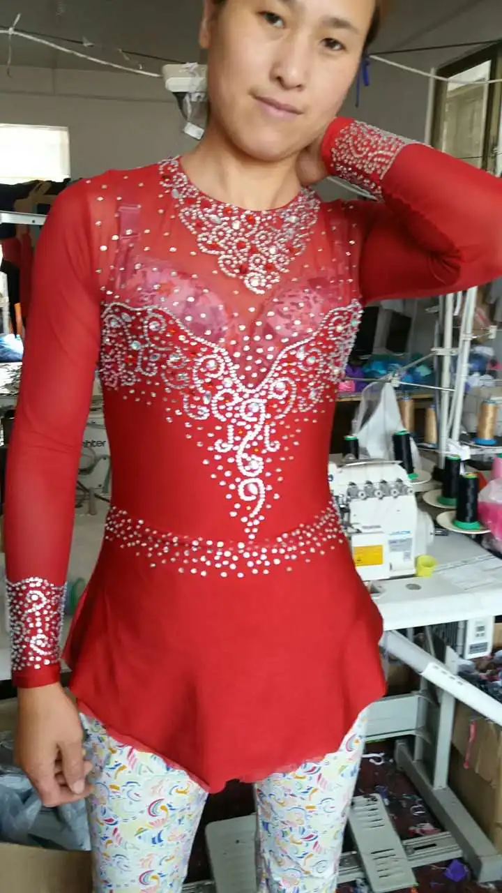 

8Free shippingRedIce Figure Skating Dress RG Rhythmic Gymnastics Leotard Acro Baton Twirling TapTC26