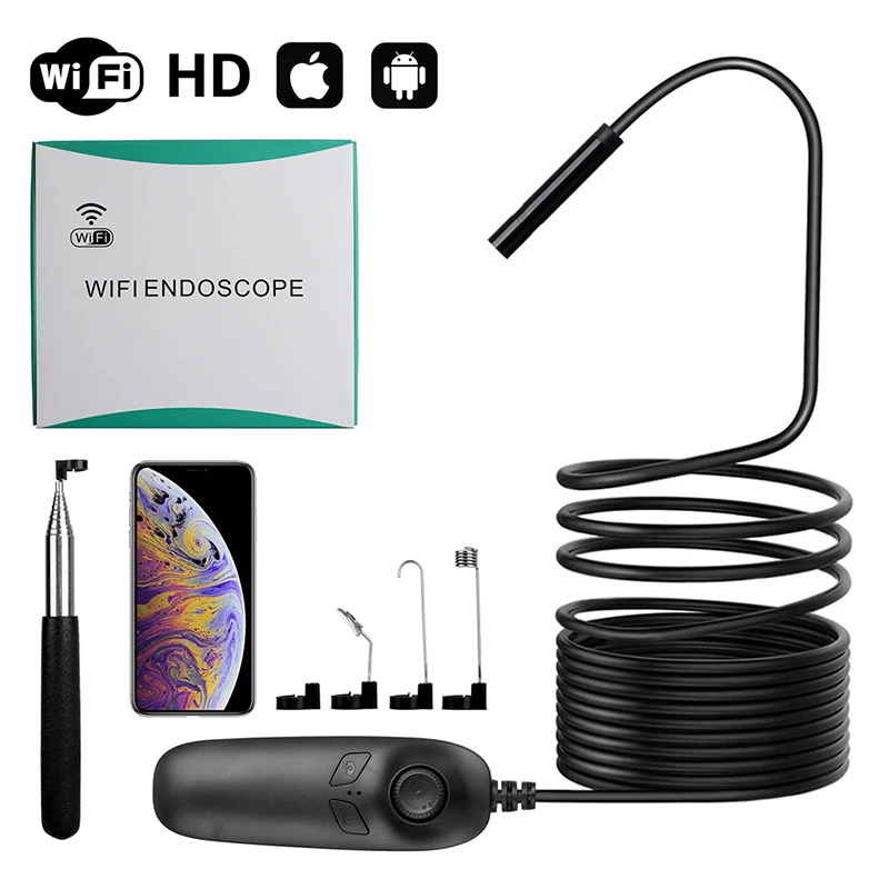 

1200P Semi-rigid Wireless Endoscope Camera 2.0 MP HD IP68 Waterproof 8 LED Light Wifi Inspection Camera For Android and iOS