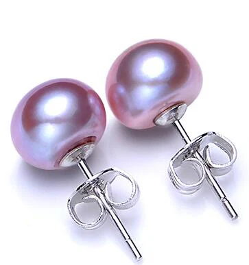 [MeiBaPJ] 78/89/910 классические простые жемчужные серьги для женщин настоящие натуральные свисающие жемчужины и серьги-гвоздики из стерлингового серебра 925 пробы - Цвет камня: 9-10purple