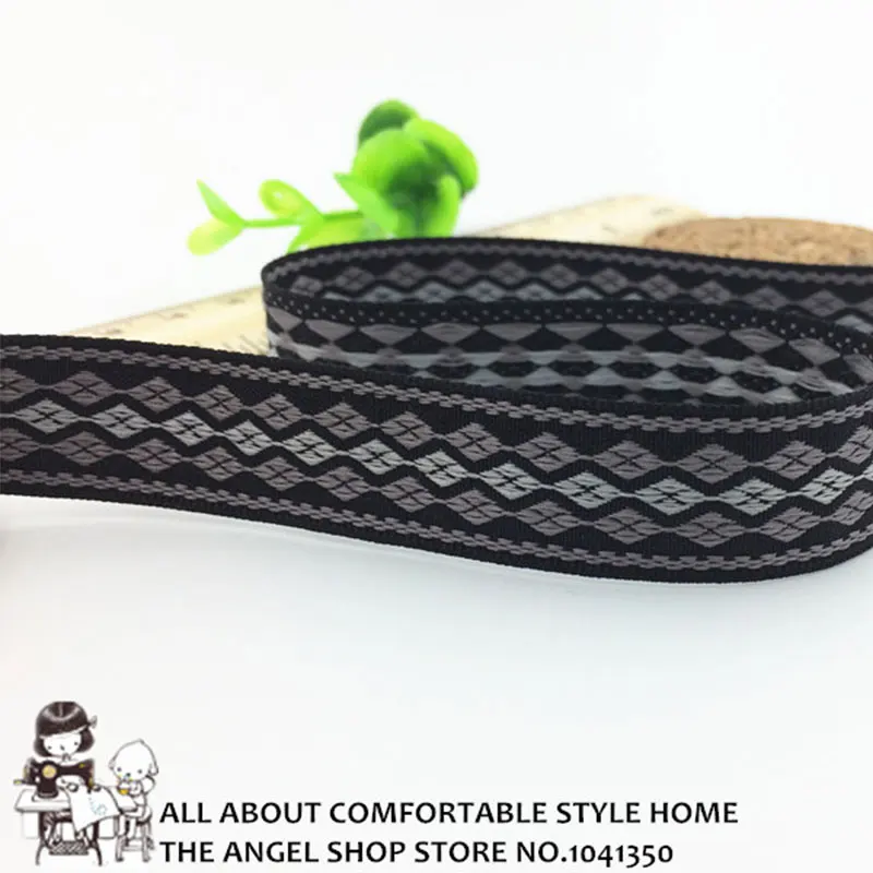 

10Yards 18mm 3/4'' Black Geometric Jacquard Ribbon Wedding Party Clothing Hat Curtain Decoration Woven Ribbon Scrapbook Supplies