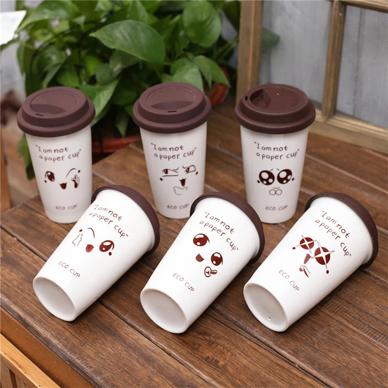 Креативные керамические кружки с милым выражением, контейнер для воды, чашки и кружки, фарфоровая чайная чашка, кофейная кружка с силиконовой крышкой, кружки
