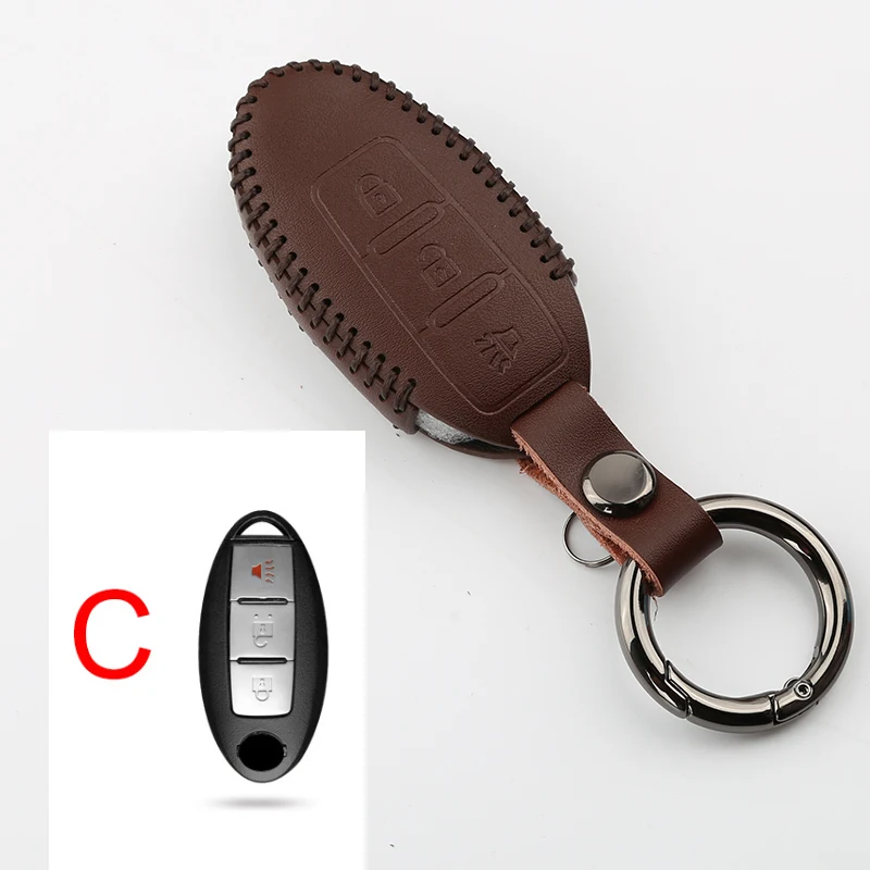Кожаный чехол для дистанционного ключа для Nissan Qashqai J10 J11 X-Trail t32 Rogue Kicks Tiida Juke Note Pathfinder Versa - Название цвета: C Brown