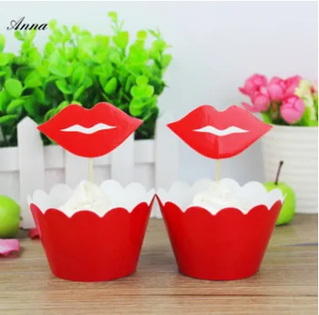 

24pc red lips Baby Favor Birthday red lips Party Supplies Cupcake Shower Cupcake Toppers Picks Decoration Favor