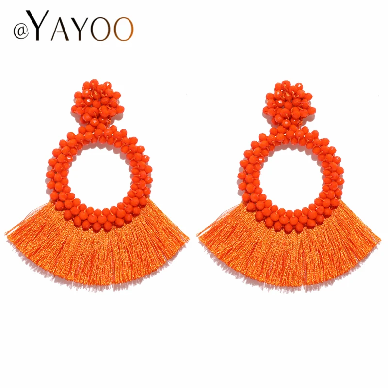 

Bohemian Beads Tassel Earrings For Women Crystal Round Earrings Hanging Wedding Statement Long Earings Fashion Jewelry