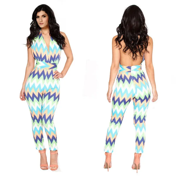 Women whole body printed jumpsuits rompers fashion overalls 2015 Top