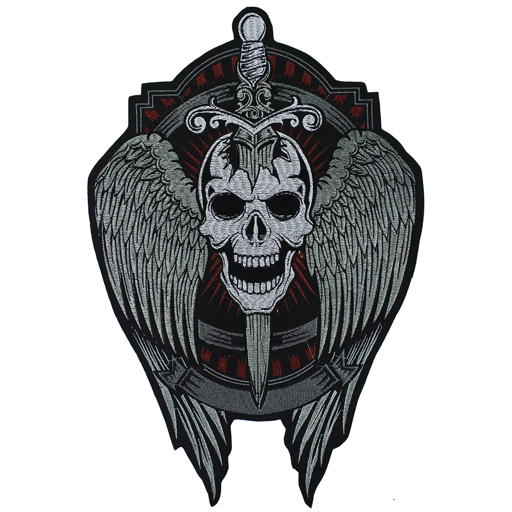 Embroidery Sword Skull Wing Patches Punk Rock Biker Back Badges Clothes Iron on Applique Stickers Sewing Supplies 5pieces