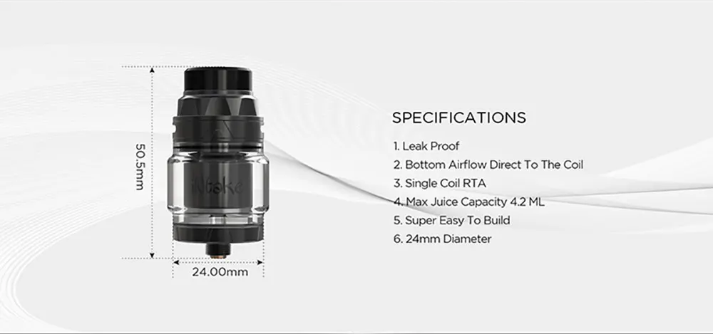 Augvape Впускной RTA бак 4,2 мл 24 мм с одной катушкой, максимальная емкость сока, герметичность, 510 нить, Атомайзеры для электронных сигарет RTA