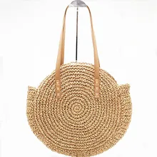 New Natural Ladies Tote Large Handbag Hand-woven Big Straw Bag Round Popularity Straw Women Shoulder Bag Beach Holiday Bag A4 two tone straw tote bag