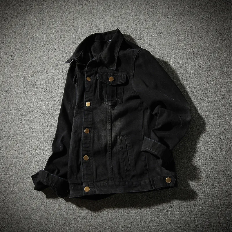 Новинка, Весенняя однотонная Повседневная приталенная Мужская джинсовая куртка, черные джинсовые куртки, пальто, трендовая верхняя одежда, мужская Ковбойская брендовая одежда