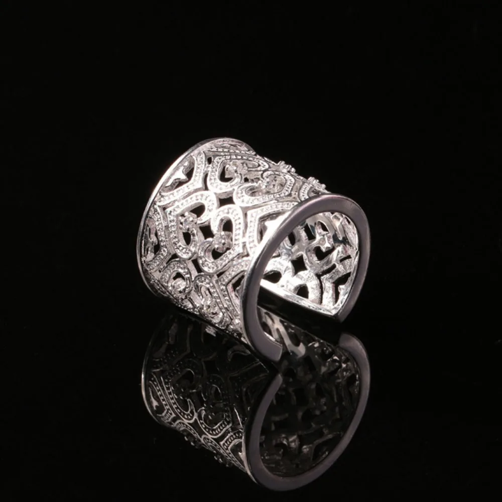 Women Silver Hearts Rings Rhinestone Open Adjustable Ring European