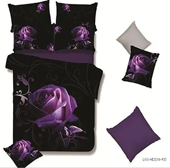 

3D Charming Big Dewy Purple Rose Print Bedding sets Polyester Fully Reversible Modern Comforter Rose Print Set