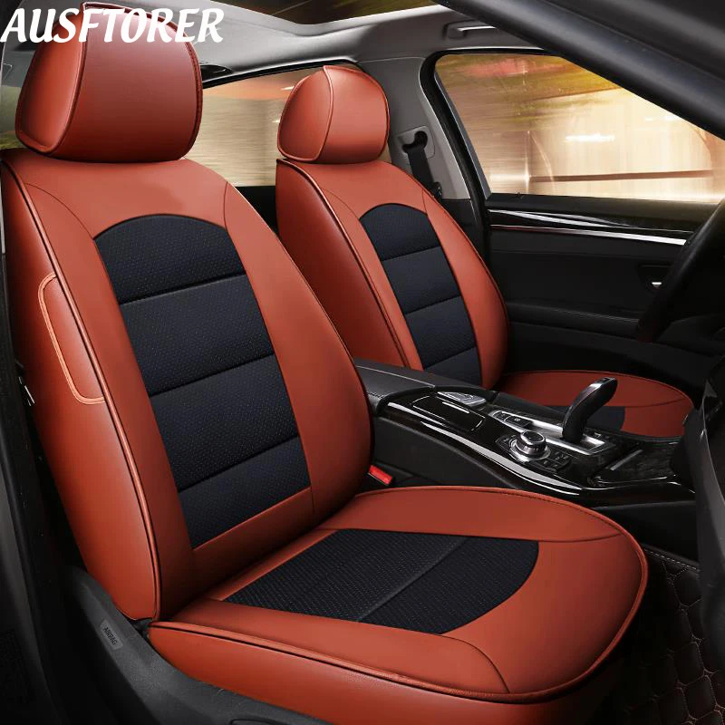 AUSFTORER Cowhide Leather Automobiles Seat Covers for Subaru XV 2018