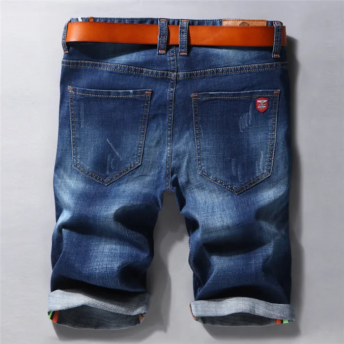 Летние новые джинсовые шорты мужские модные повседневные эластичные белые синие короткие джинсы мужские Стрейчевые облегающие короткие джинсы брендовая одежда
