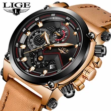 Relojes hombre LIGE Мужские часы от ведущего бренда, роскошные повседневные кварцевые часы, мужские часы с кожаным большим циферблатом, военные водонепроницаемые спортивные часы