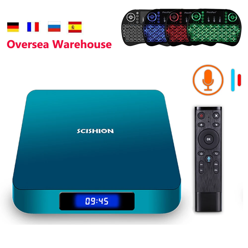SCISHION AI One Android 8 1 Смарт ТВ бокс с голосовым управлением Rockchip 3328 2G 16G 4GB 32GB WiFi